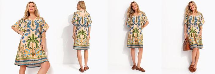 Vestido Tropical Bordado em Malha Fria
