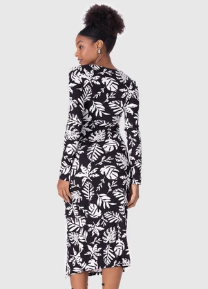 Malwee - Vestido Tropical Canelado com Fenda Branco - MALWEE