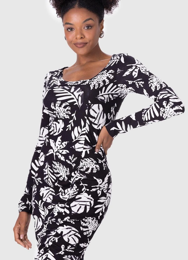 Malwee - Vestido Tropical Canelado com Fenda Branco 3