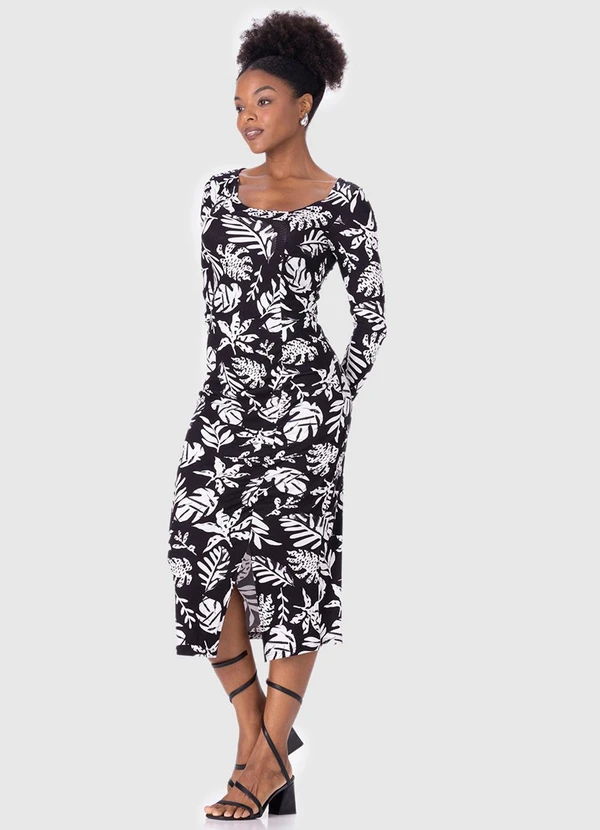 Malwee - Vestido Tropical Canelado com Fenda Branco 4