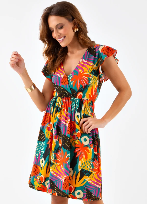 Vestido Tropical Colorido em Malha de Viscose Quintess