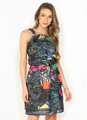 Moda Pop - Vestido Tropical com Alças e Botões - MODA POP