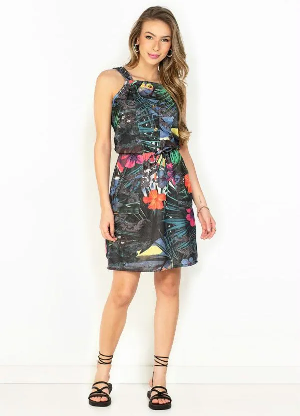 Moda Pop - Vestido Tropical com Alças e Botões 4