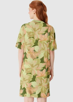 Malwee - Vestido Tropical Curto Amplo em Viscolinho Verde - MALWEE