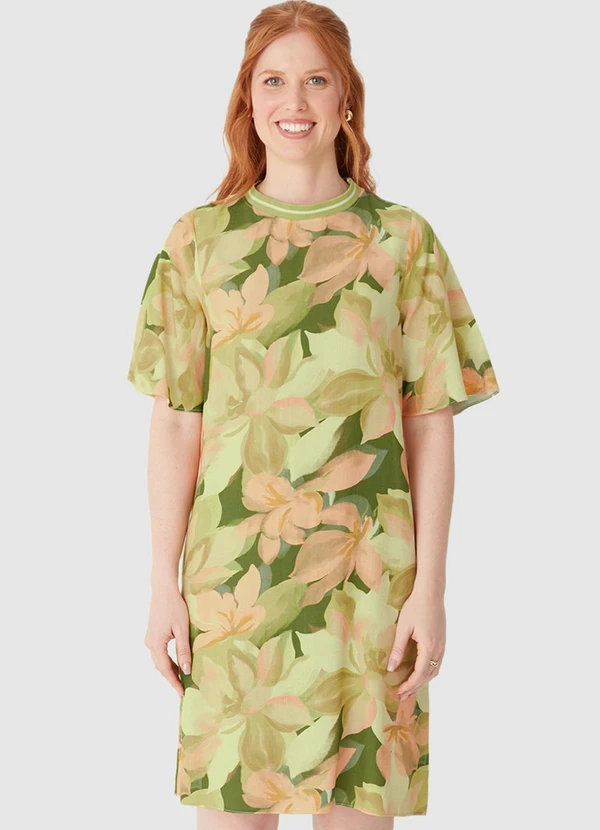 Malwee - Vestido Tropical Curto Amplo em Viscolinho Verde 1