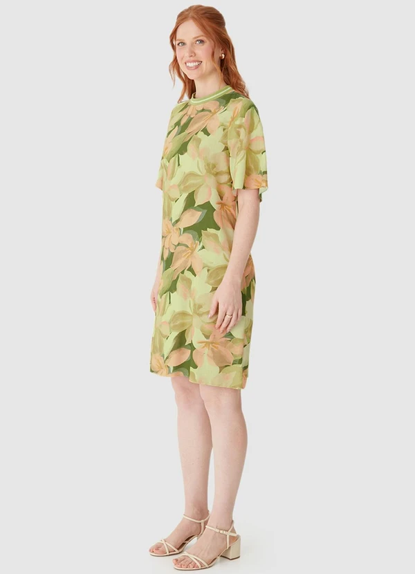Malwee - Vestido Tropical Curto Amplo em Viscolinho Verde 3