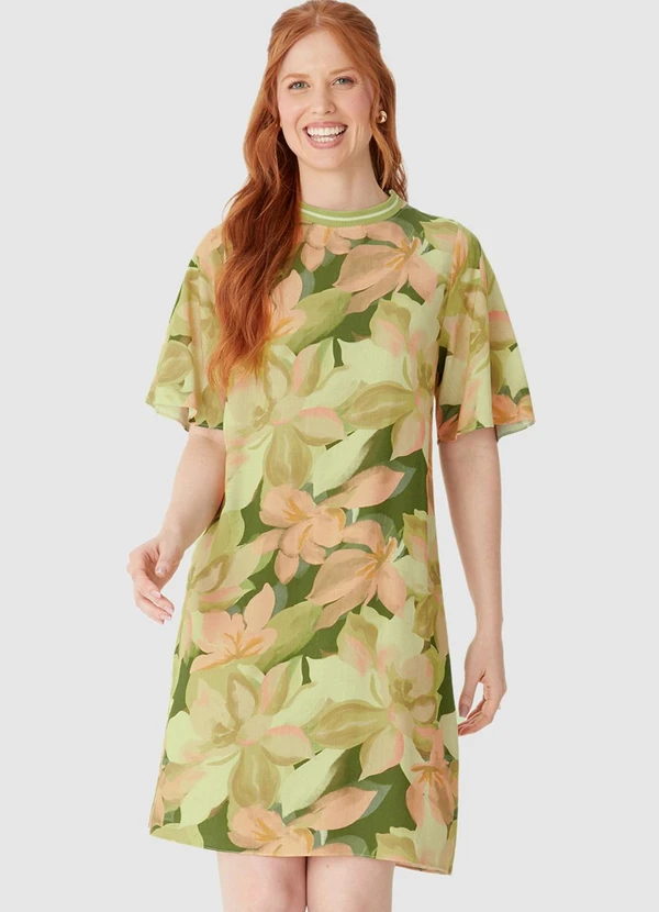 Malwee - Vestido Tropical Curto Amplo em Viscolinho Verde 5
