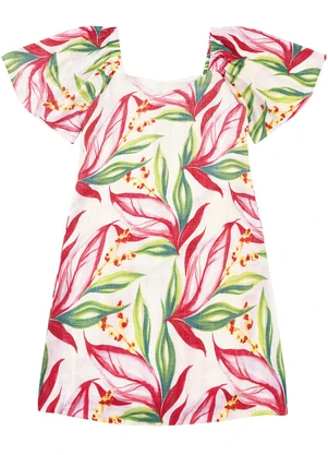 Malwee - Vestido Tropical Curto Evasê Vermelho - MALWEE