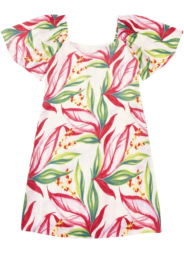 Malwee - Vestido Tropical Curto Evasê Vermelho 2