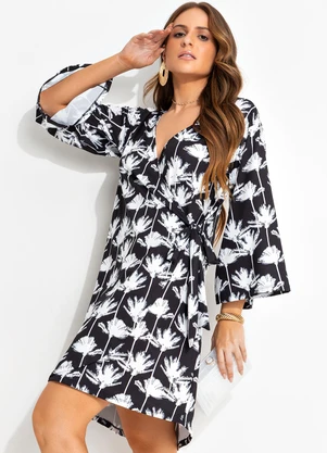 Quintess - Vestido Tropical P&B em Malha Fria - QUINTESS