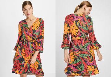 Vestido Tropical Preto em Malha Crepe
