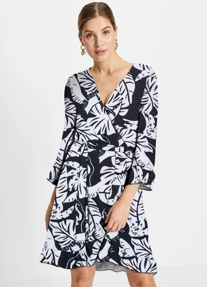 bonprix - Vestido Tropical Preto em Malha Crepe - BONPRIX