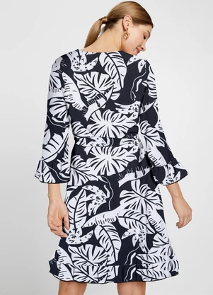 bonprix - Vestido Tropical Preto em Malha Crepe - BONPRIX