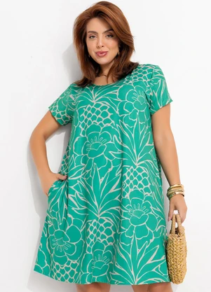 Quintess - Vestido Tropical Verde em Malha Fria - QUINTESS