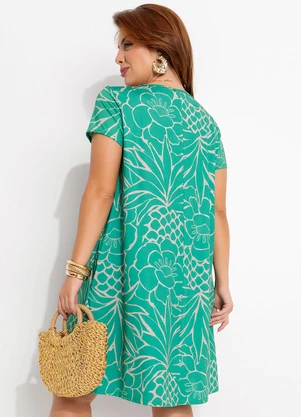 Quintess - Vestido Tropical Verde em Malha Fria - QUINTESS