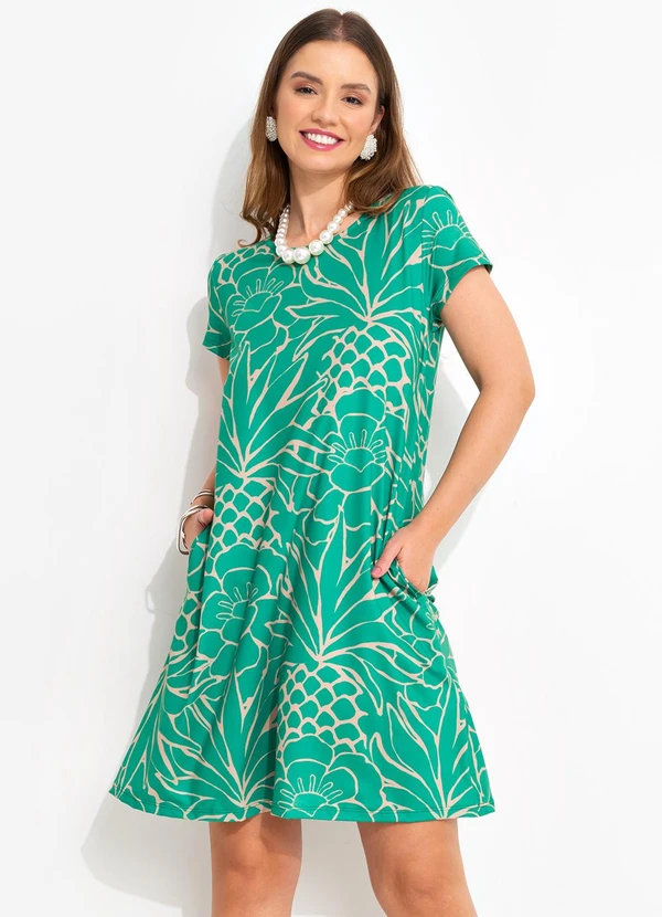 Quintess - Vestido Tropical Verde em Malha Fria