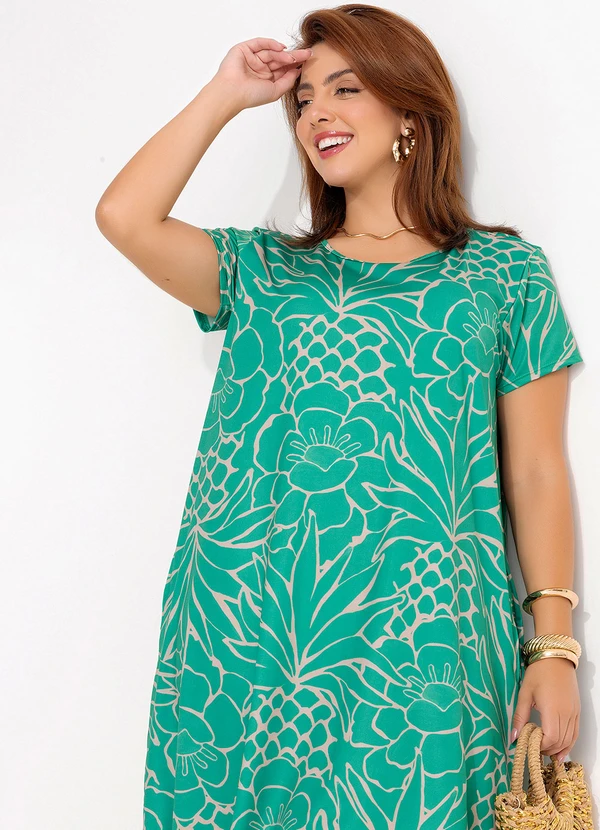 Quintess - Vestido Tropical Verde em Malha Fria