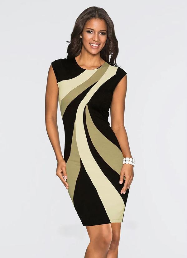 bonprix - Vestido Tubinho com Estampa Assimétrica Bege 1