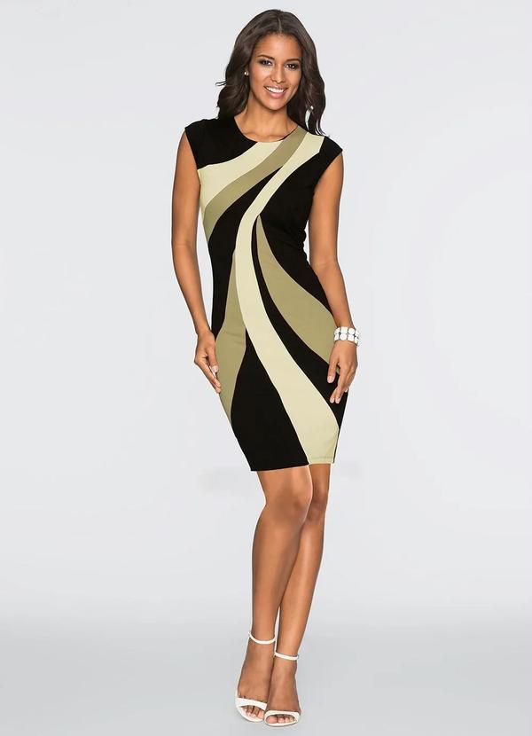 bonprix - Vestido Tubinho com Estampa Assimétrica Bege 4