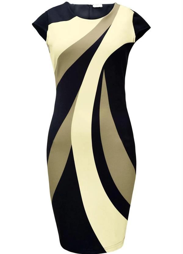 bonprix - Vestido Tubinho com Estampa Assimétrica Bege 7