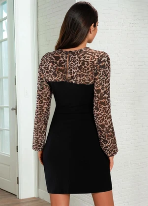 bonprix - Vestido Tubinho Onça Marrom - BONPRIX