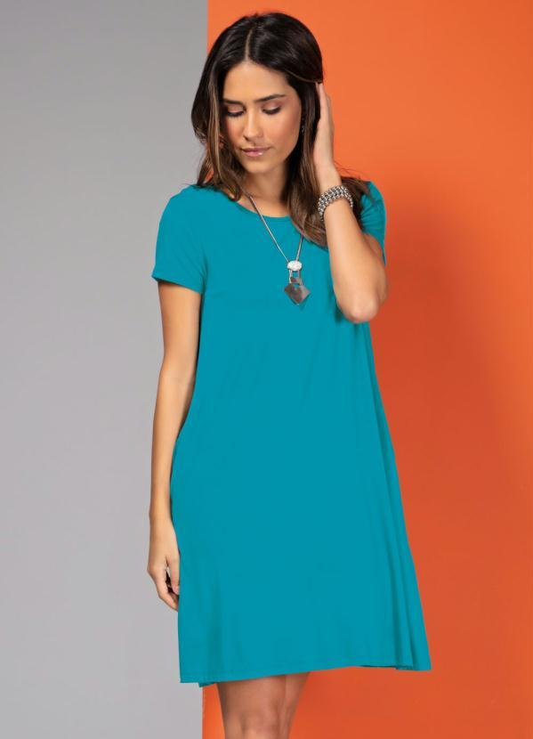 Quintess - Vestido Turquesa com Bolsos e Mangas Curtas 3
