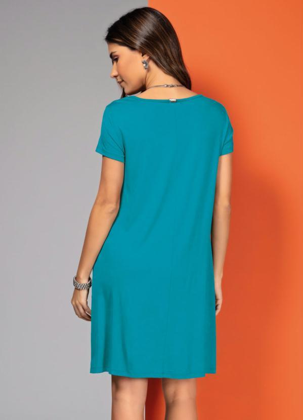 Quintess - Vestido Turquesa com Bolsos e Mangas Curtas 4