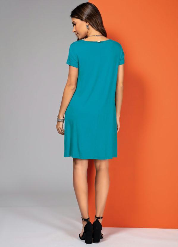 Quintess - Vestido Turquesa com Bolsos e Mangas Curtas 6