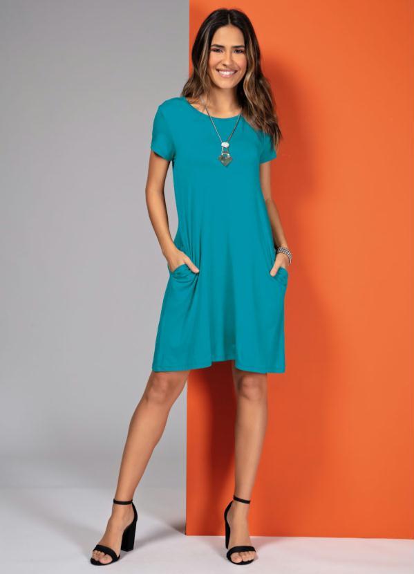 Quintess - Vestido Turquesa com Bolsos e Mangas Curtas 7