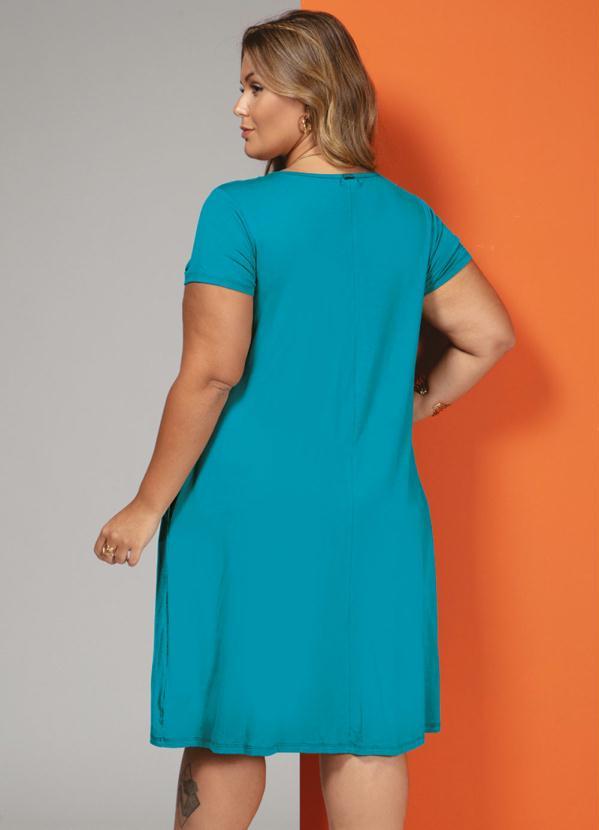 Quintess - Vestido Turquesa com Bolsos e Mangas Curtas 9