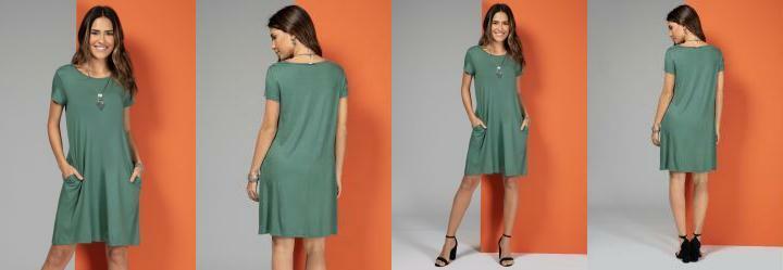 Vestido Verde com Bolsos e Mangas Curtas
