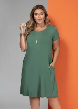 Quintess - Vestido Verde com Bolsos e Mangas Curtas - QUINTESS