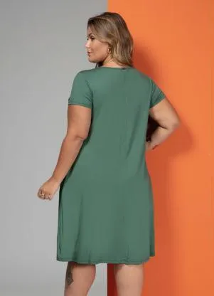 Quintess - Vestido Verde com Bolsos e Mangas Curtas - QUINTESS