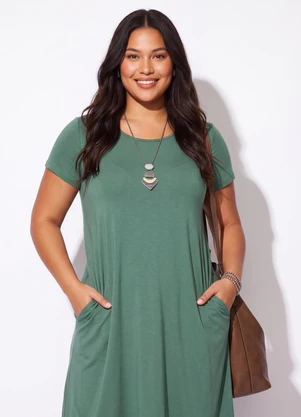 Quintess - Vestido Verde com Bolsos e Mangas Curtas - QUINTESS