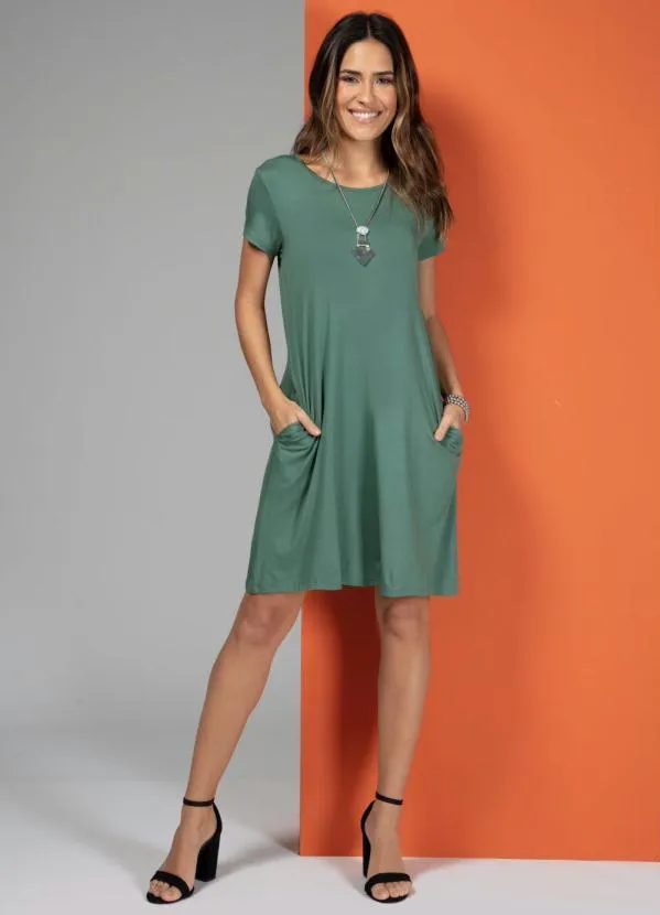Quintess - Vestido Verde com Bolsos e Mangas Curtas 3