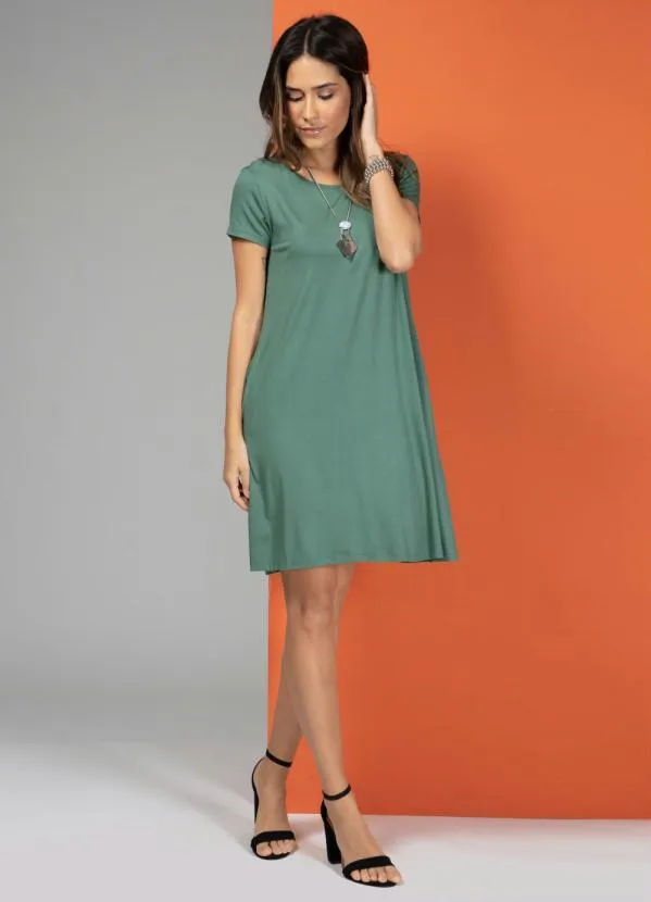 Quintess - Vestido Verde com Bolsos e Mangas Curtas 5