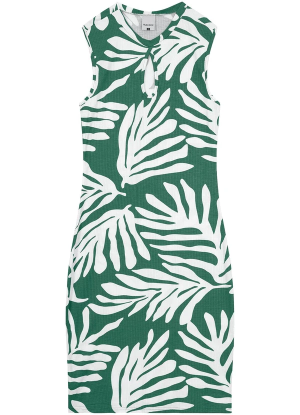 Malwee - Vestido Verde Curto Folhagens Canelado 3