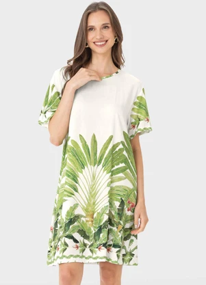 Malwee - Vestido Verde Curto Reto Tropical - MALWEE