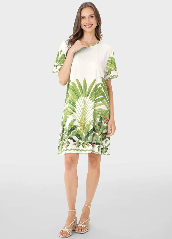Malwee - Vestido Verde Curto Reto Tropical 2