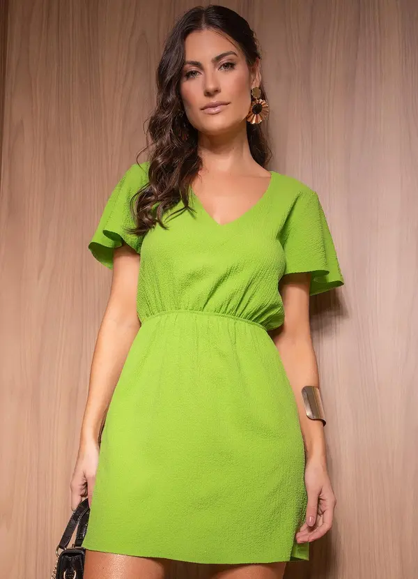 Quintess - Vestido Verde em Crepe Plano Anarruga 5