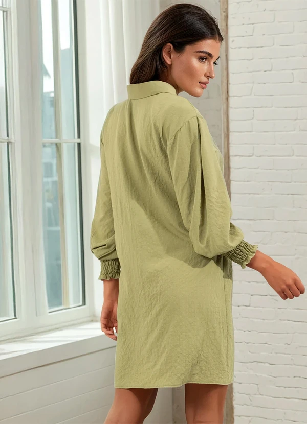 Quintess - Vestido Verde em Crepe Plano com Punhos Largos 2