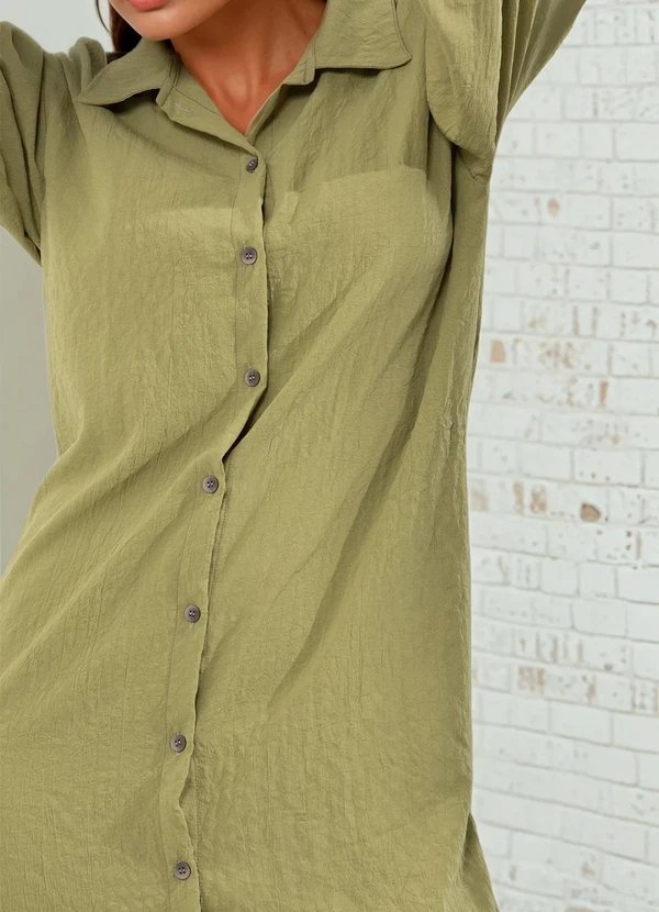 Quintess - Vestido Verde em Crepe Plano com Punhos Largos 3