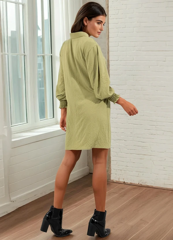 Quintess - Vestido Verde em Crepe Plano com Punhos Largos 4