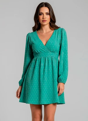 Quintess - Vestido Verde em Crepe Plano Maquinetado - QUINTESS