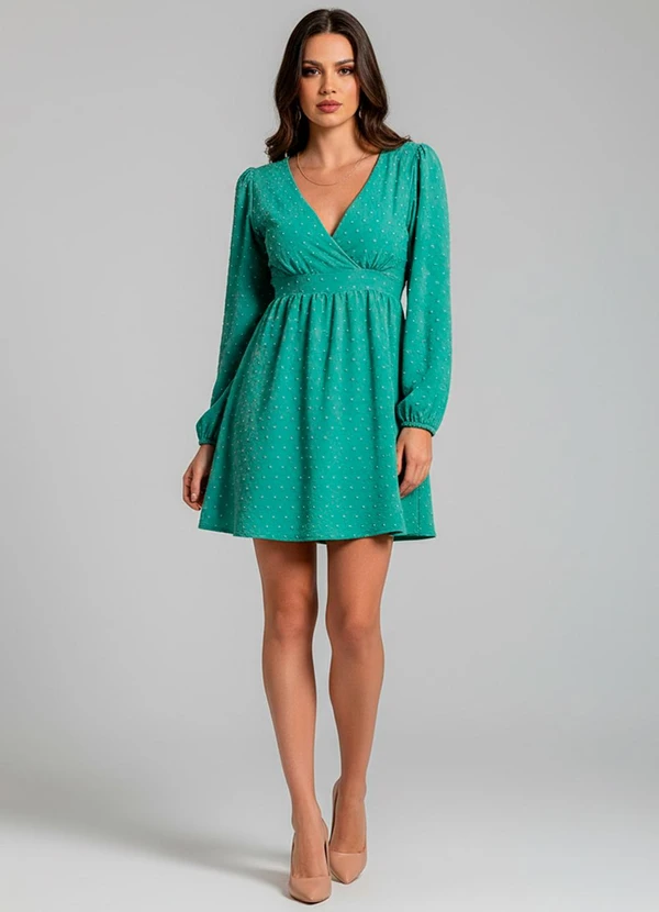 Quintess - Vestido Verde em Crepe Plano Maquinetado 2