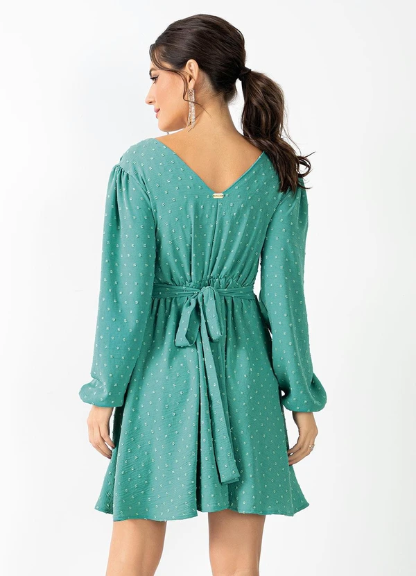 Quintess - Vestido Verde em Crepe Plano Maquinetado 4