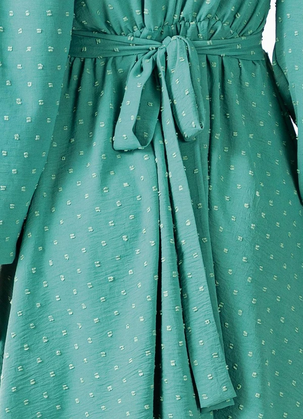 Quintess - Vestido Verde em Crepe Plano Maquinetado 8