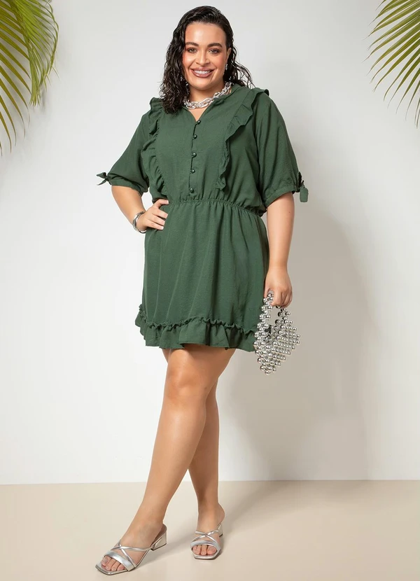 Quintess - Vestido Verde em Crepe Plano 9