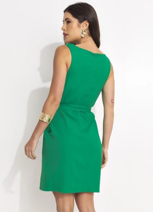 Quintess - Vestido Curto Verde em Linho com Faixa e Bolsos Laterais - QUINTESS