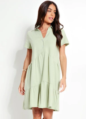 Quintess - Vestido Verde em Malha de Algodão Penteado - QUINTESS